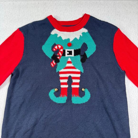 H&M Knit Elf design with Bells Christmas Sweater Small Christmas Sweater Party - Picture 2 of 10
